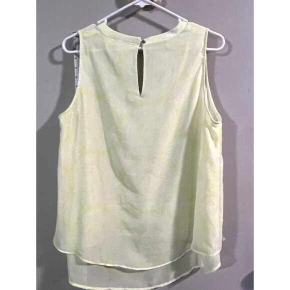 New York & Co Womens Yellow Patterned Sleeveless Blouse Sheer Layered MEDIUM - Picture 2 of 4